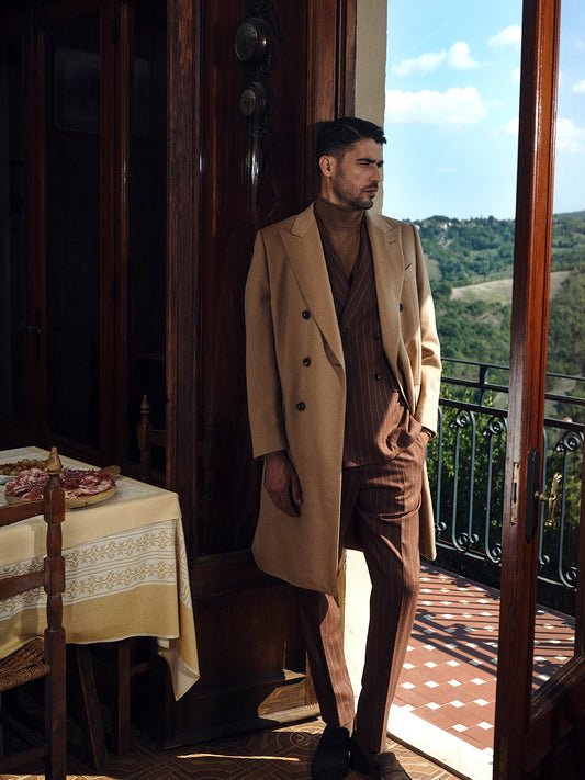 Cappotto Norma doppiopetto in cammello beige