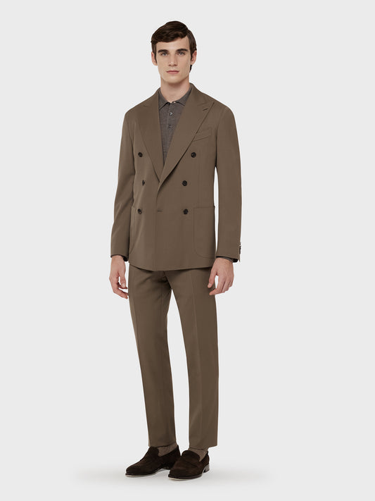 Caruso Menswear Abbigliamento Abito da Uomo Sartoriale Abito aida doppiopetto in lana tecnica marrone drop 7R total look