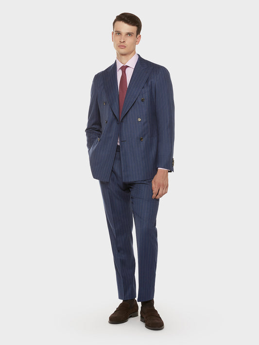 Caruso Menswear Abbigliamento Uomo Abiti Abito aida doppiopetto gessato in flanella di lana blu look 1