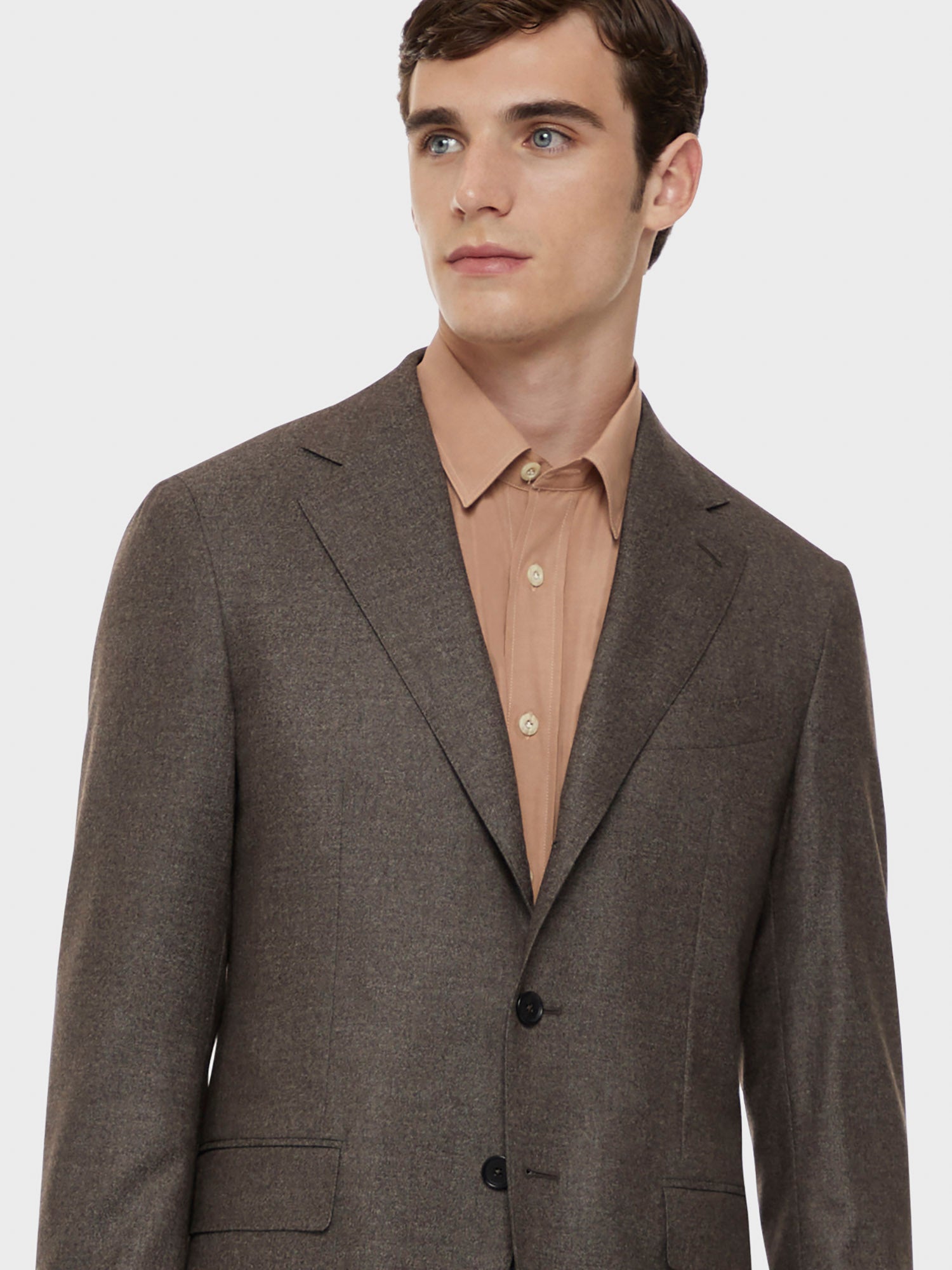 Caruso Menswear Abbigliamento Uomo Abito Abito aida in flanella di lana marrone drop 7R dettaglio giacca