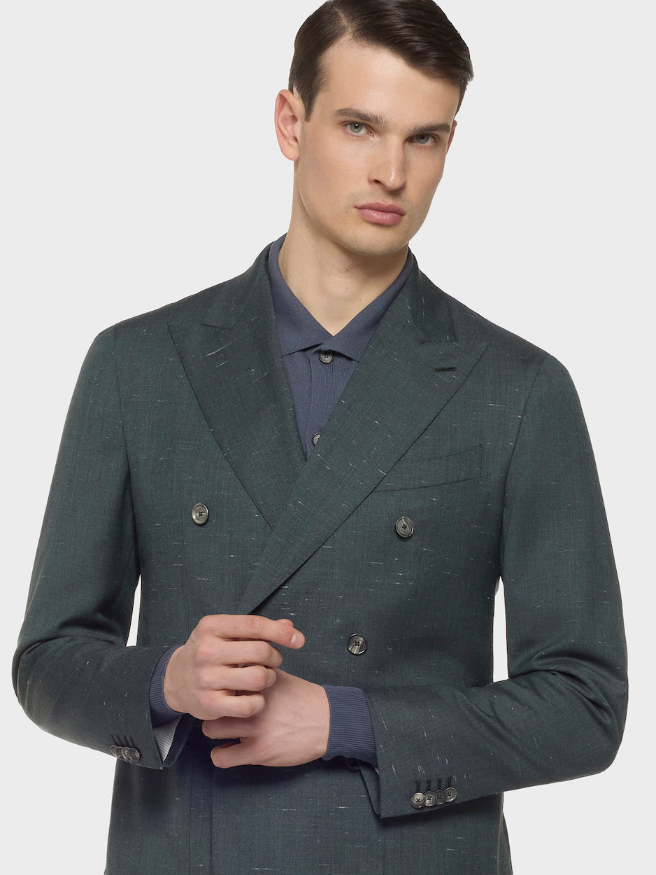 Caruso Menswear Abbigliamento Uomo Giacche Giacca aida doppiopetto in lana seta verde look 5
