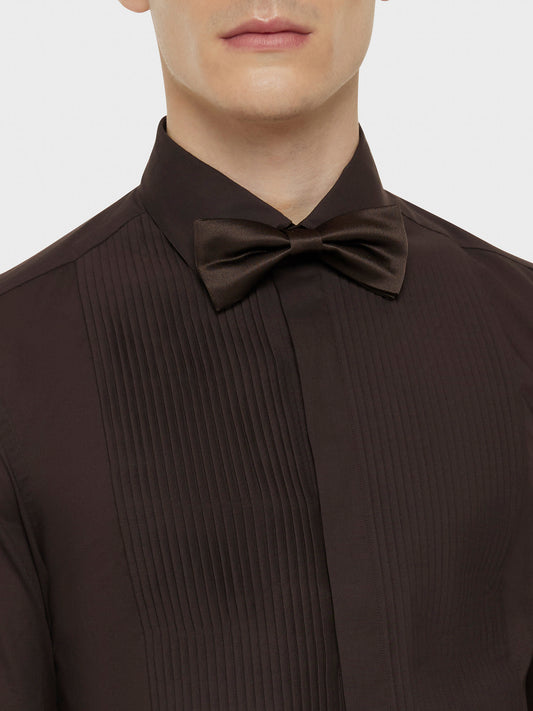 Caruso Menswear Abbigliamento Uomo Papillon annodato in seta marrone dettaglio