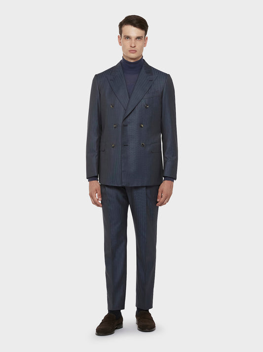 Caruso Menswear Abbigliamento Uomo Abiti Abito norma doppiopetto in lana e seta blu look 1