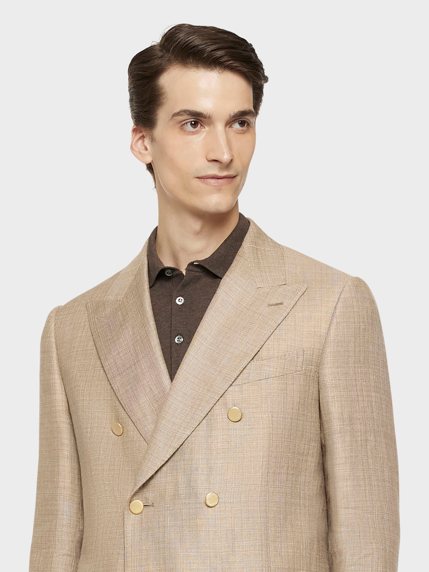 Caruso Menswear Abbigliamento Uomo Giacche Giacca norma doppiopetto in lino e lana beige look 5