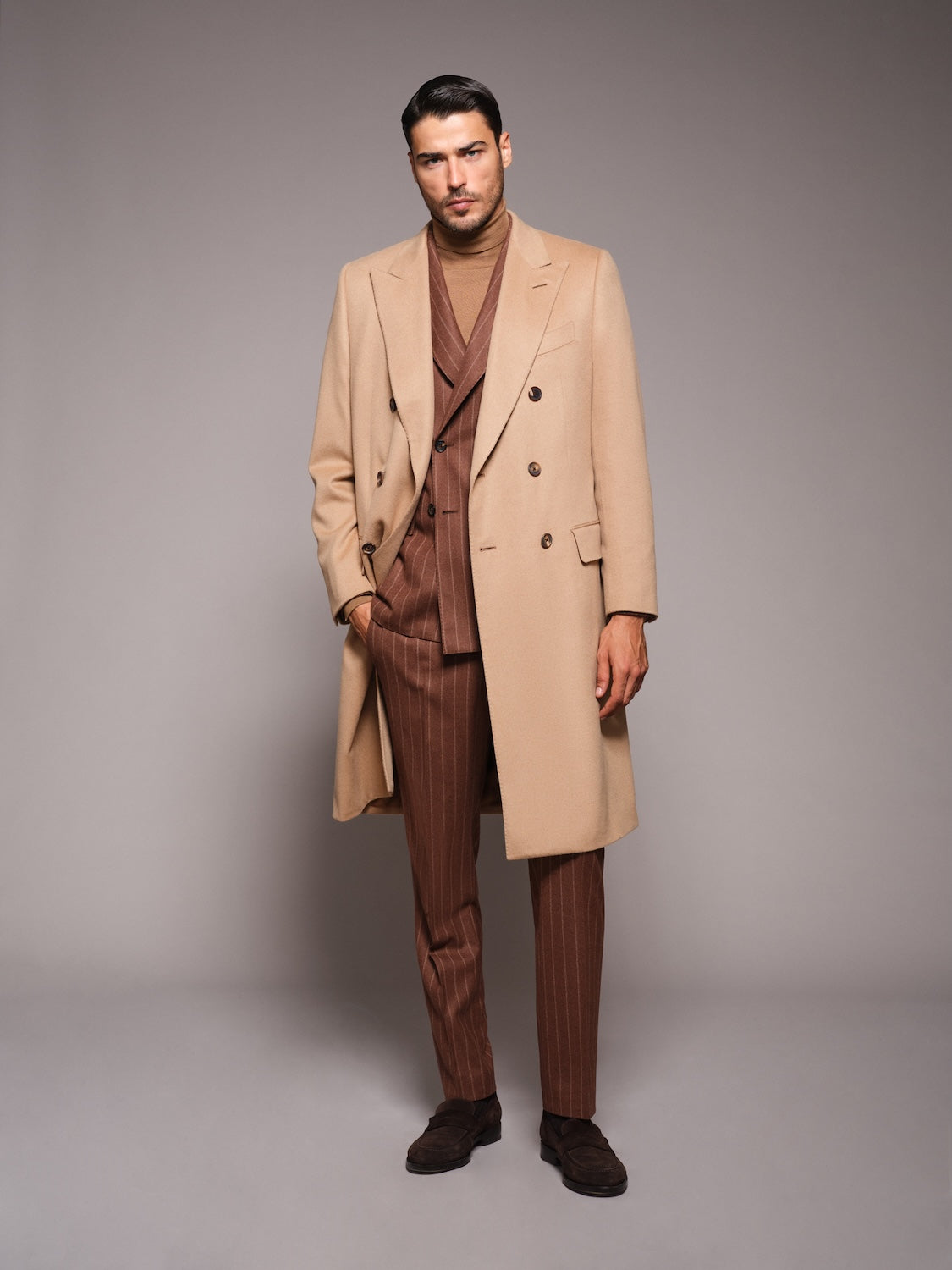 Norma double-breasted coat in beige camel