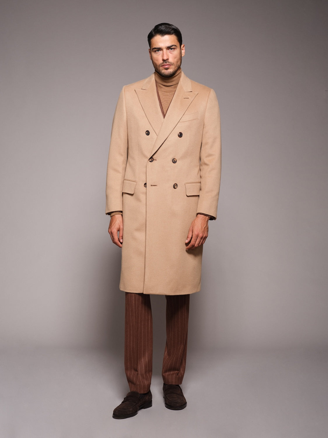 Norma double-breasted coat in beige camel