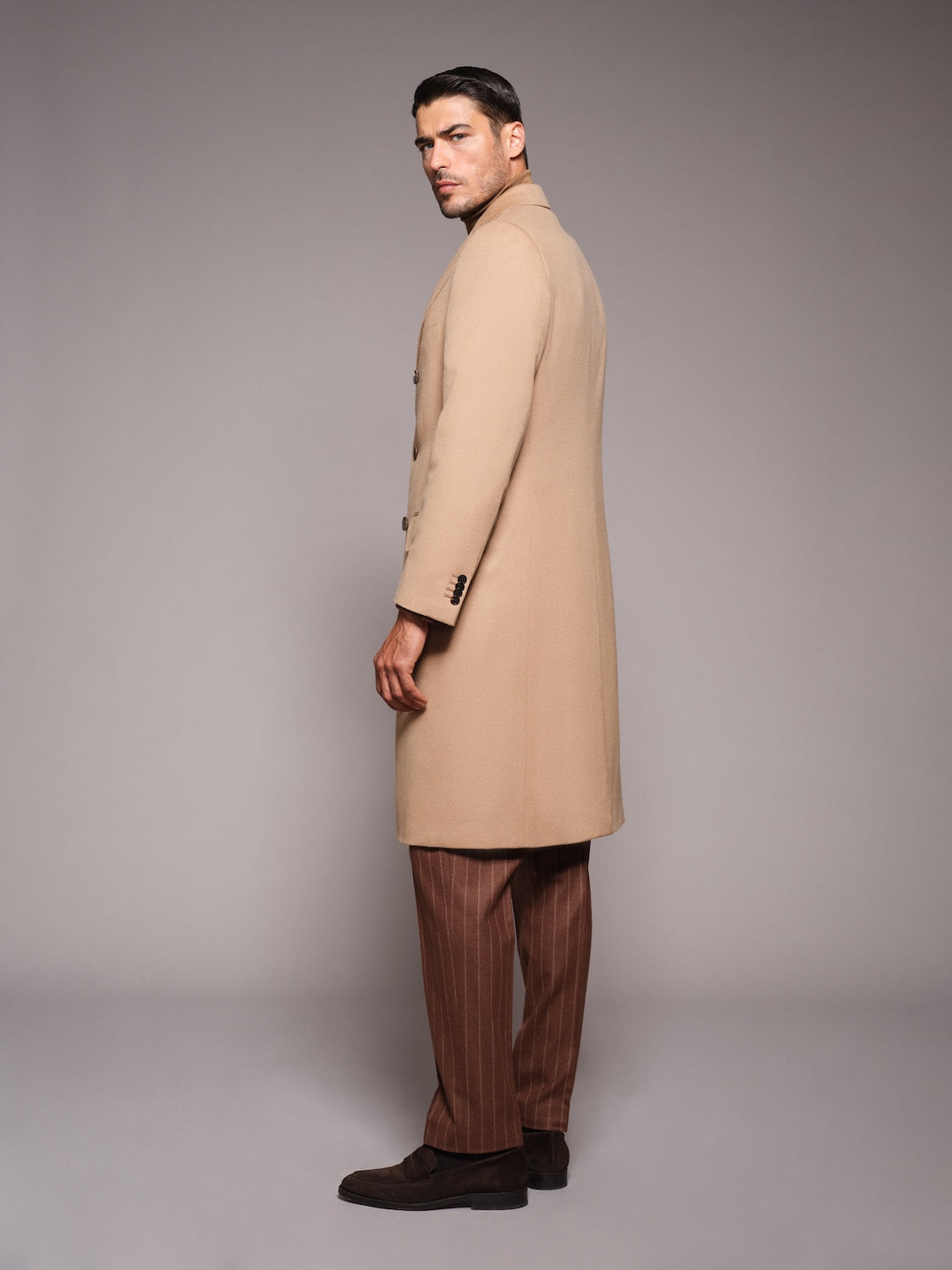 Norma double-breasted coat in beige camel