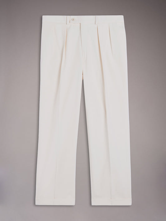 Pantalone vita alta in gabardina di cotone bianco