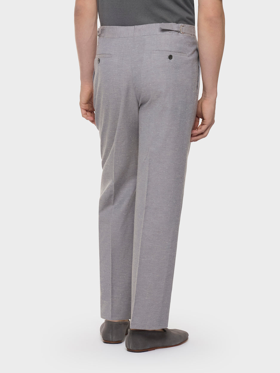 Caruso Menswear Abbigliamento Uomo Pantaloni Pantalone vita alta in lana cotone seta grigia look 4