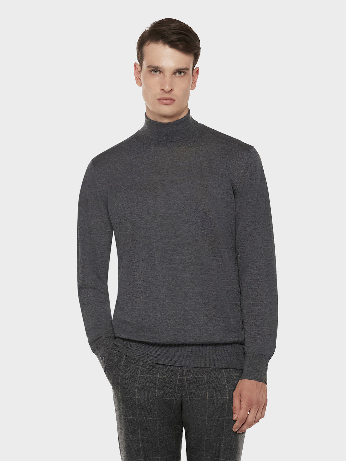 Caruso Menswear Abbigliamento Uomo Maglieria Dolcevita in lana, seta e cashmere grigio look 1
