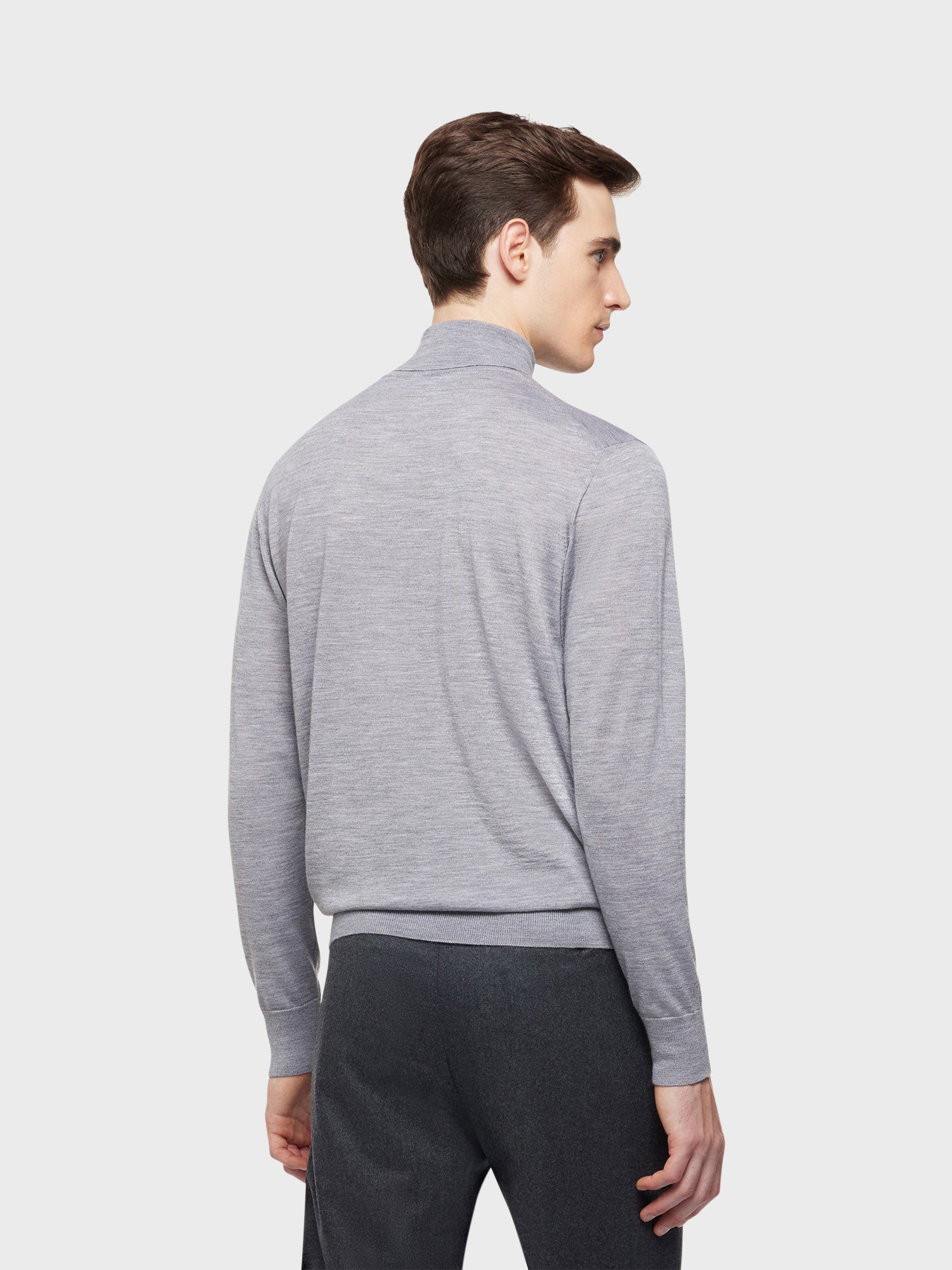 Caruso Menswear Abbigliamento Uomo Dolcevita in lana, seta e cashmere grigio dettaglio pantalone