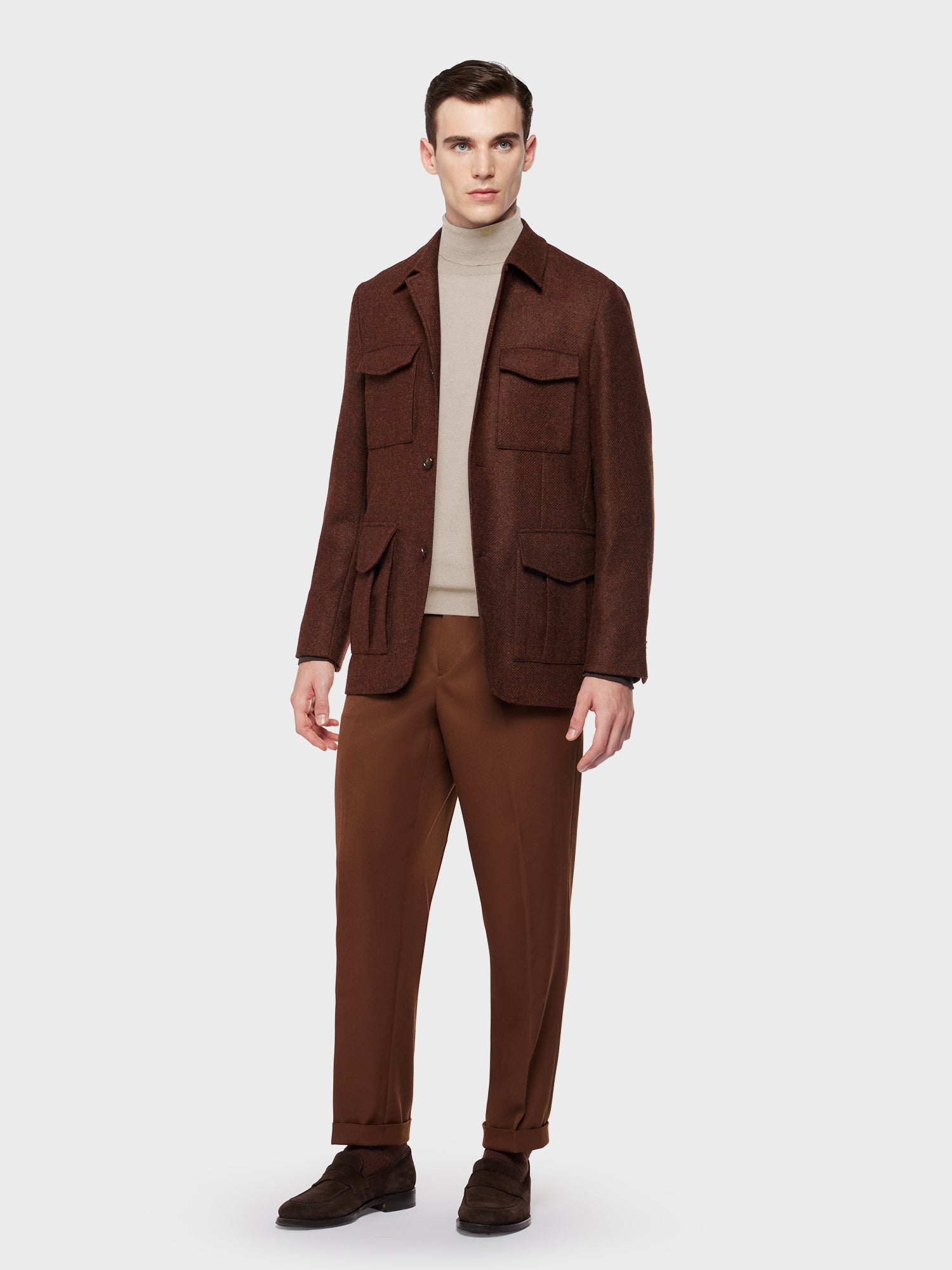 Caruso Menswear Abbigliamento Uomo Maglieria Dolcevita in lana, seta e cashmere beige look 3