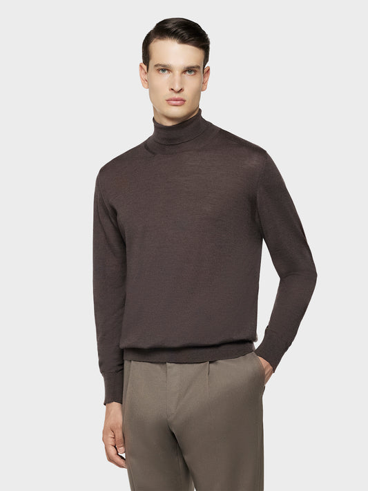 Caruso Menswear Abbigliamento Uomo Maglieria Dolcevita in lana, seta e cashmere marrone look 1
