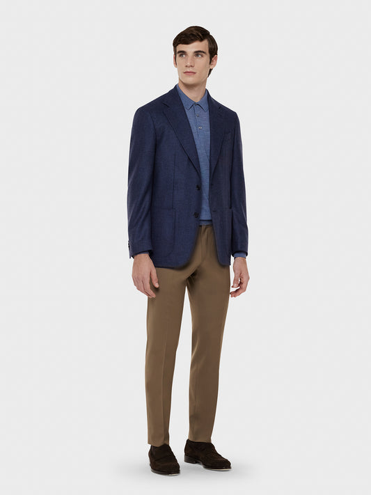 Caruso Menswear Abbigliamento Maglieria Uomo Polo a maniche lunghe in lana, seta e cashmere blu chiaro total look