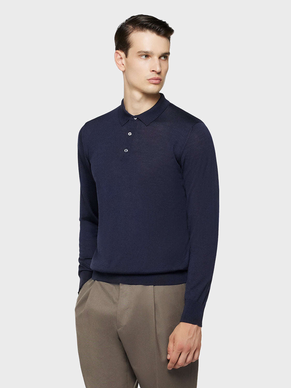 Caruso Menswear Abbigliamento Uomo Maglieria Polo a manica lunga in lana, seta e cashmere blu look 1