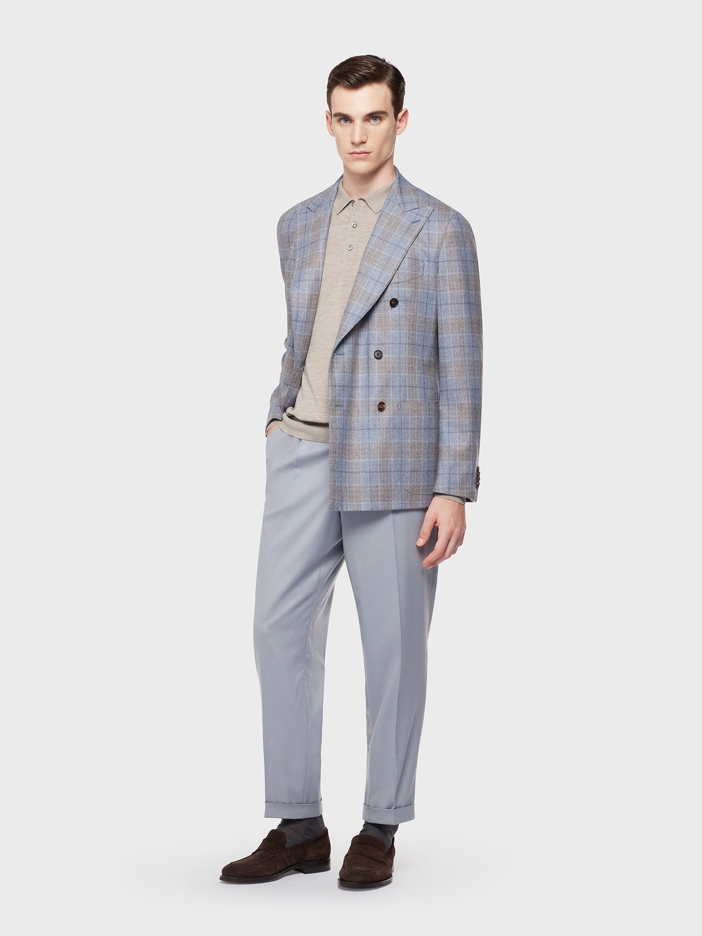 Caruso Menswear Abbigliamento Uomo Polo a maniche lunghe in lana, seta e cashmere beige total look