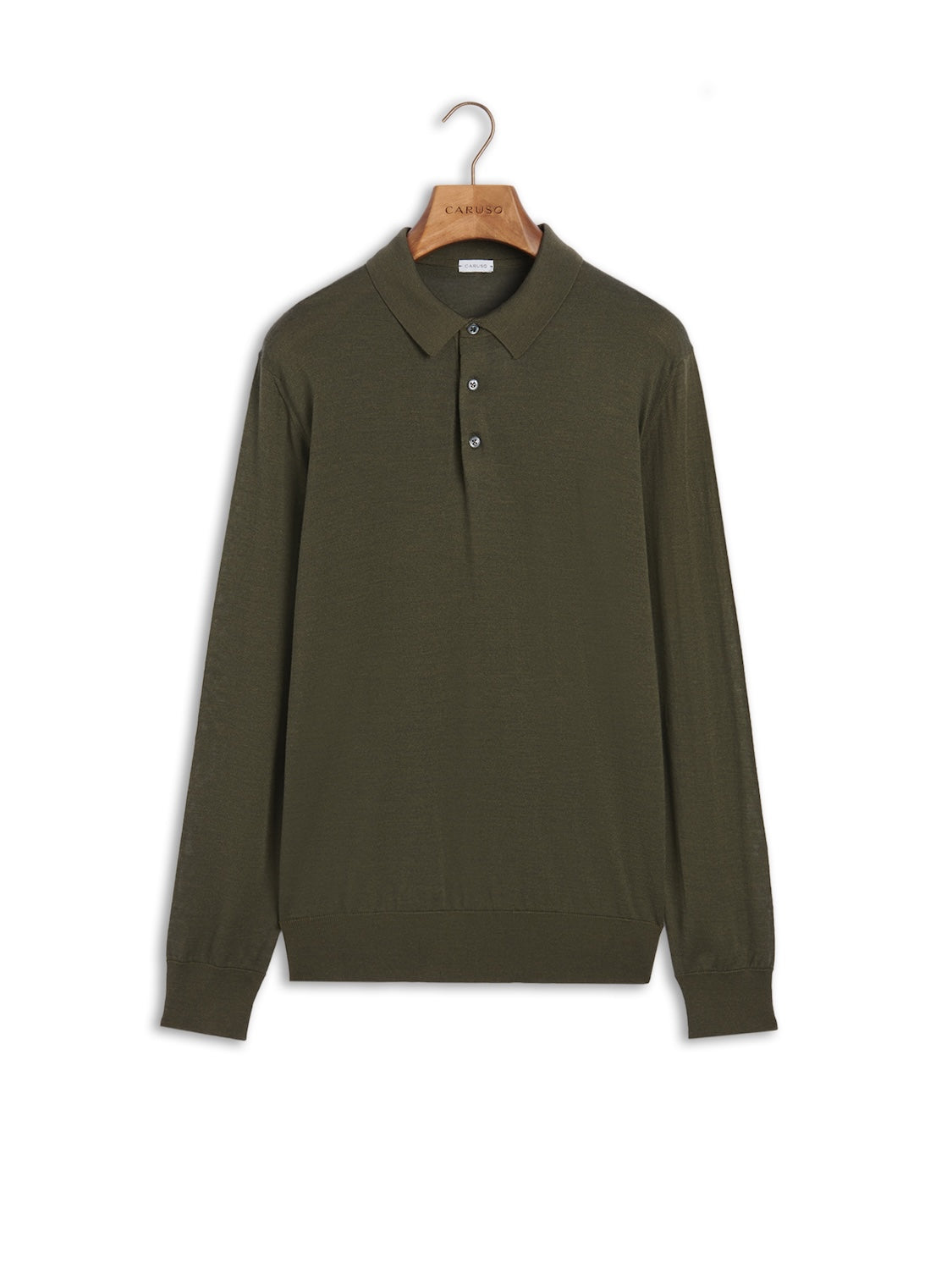 Polo a maniche lunghe in lana, seta e cashmere verde
