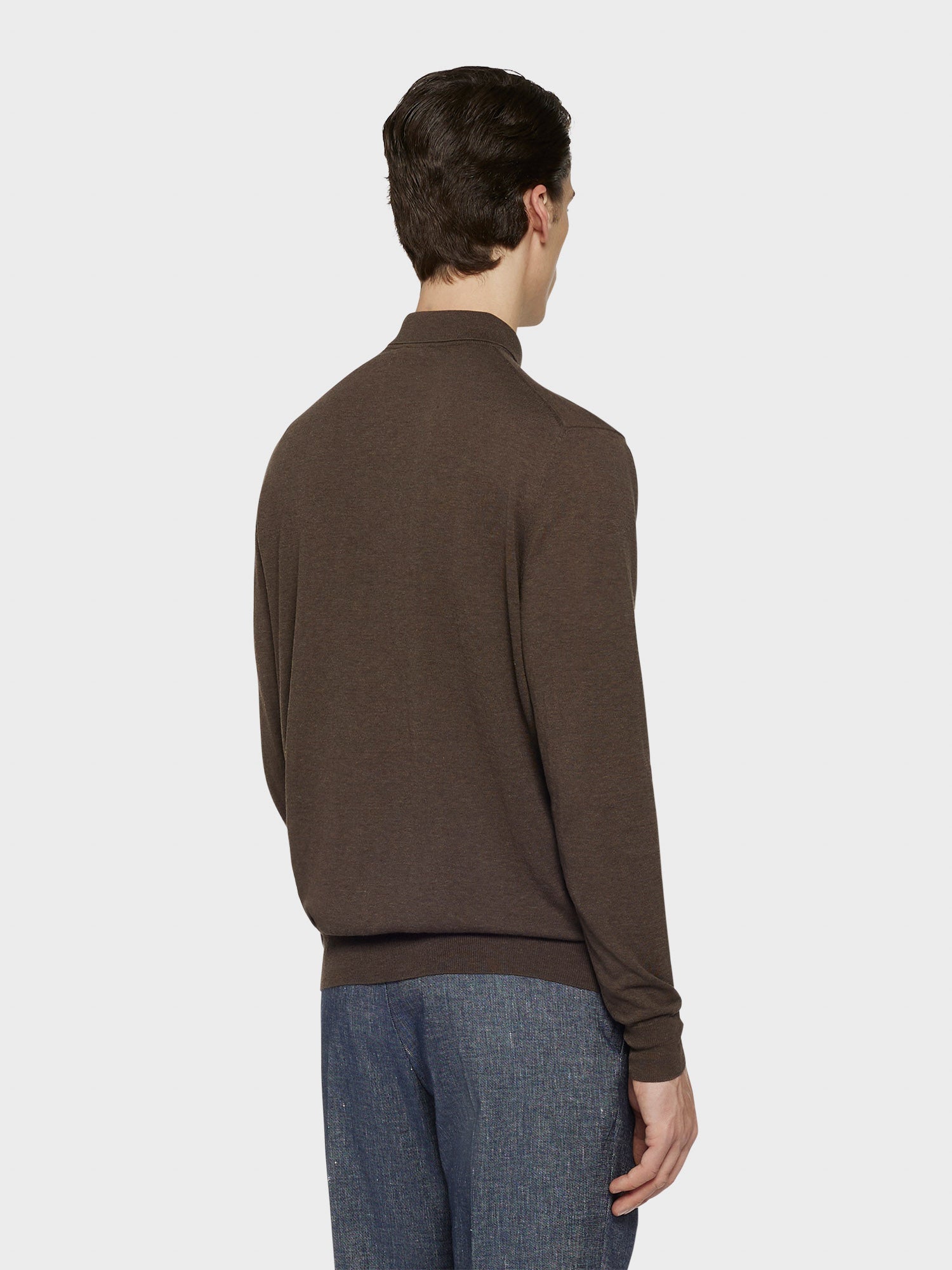 Caruso Menswear Abbigliamento Uomo Maglieria Polo a maniche lunghe in cotone marrone look 4