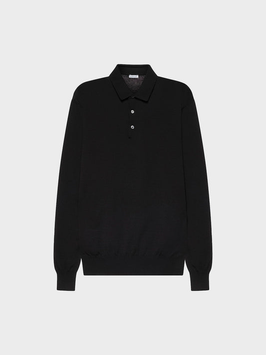 Caruso Menswear Abbigliamento Uomo Maglieria Polo a maniche lunghe in cotone nera look 2