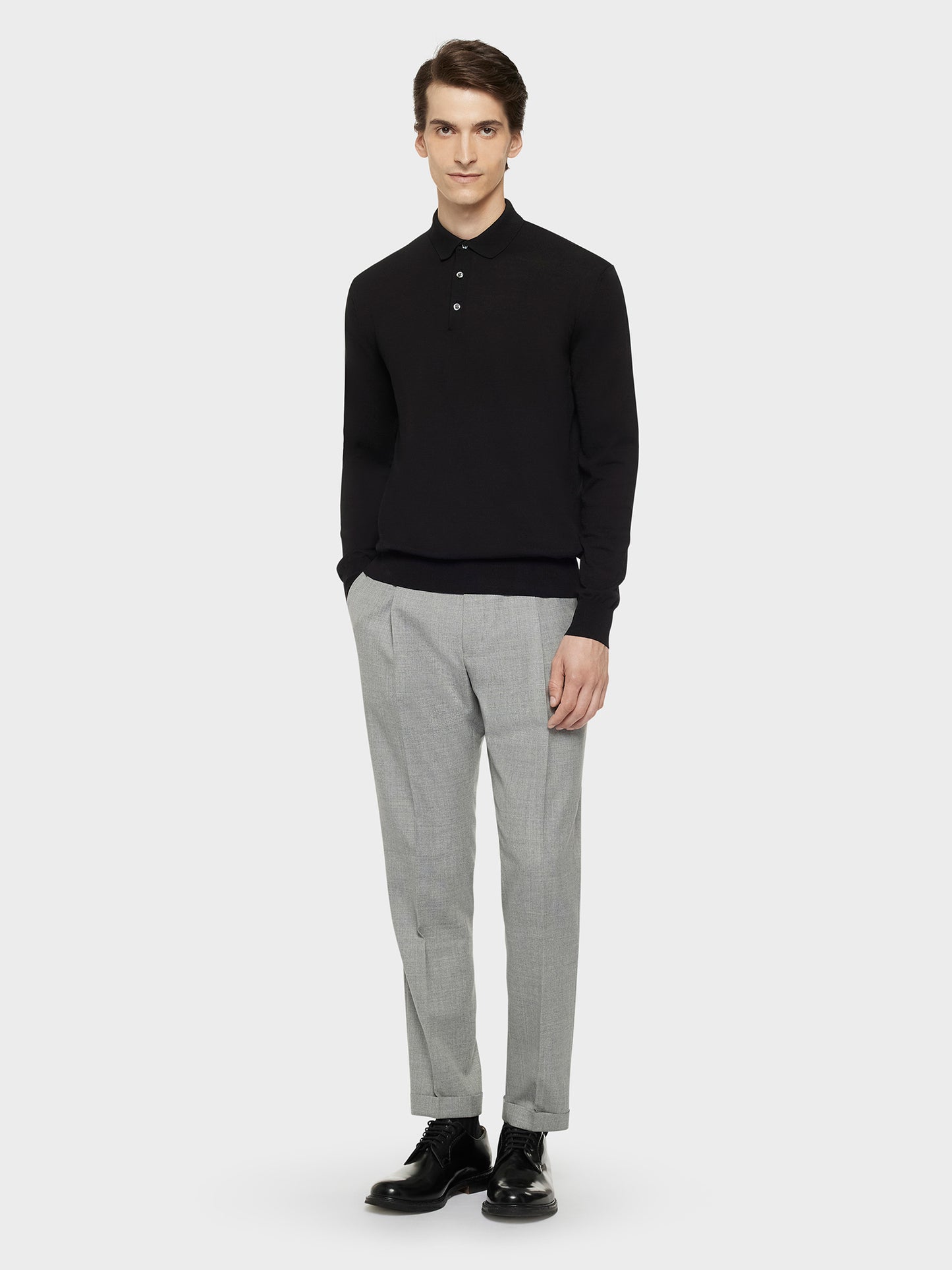 Caruso Menswear Abbigliamento Uomo Maglieria Polo a maniche lunghe in cotone nera look 3