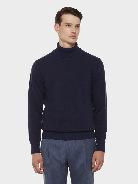 Caruso Menswear Abbigliamento Uomo Maglieria Dolcevita in lana babywool blu look 1
