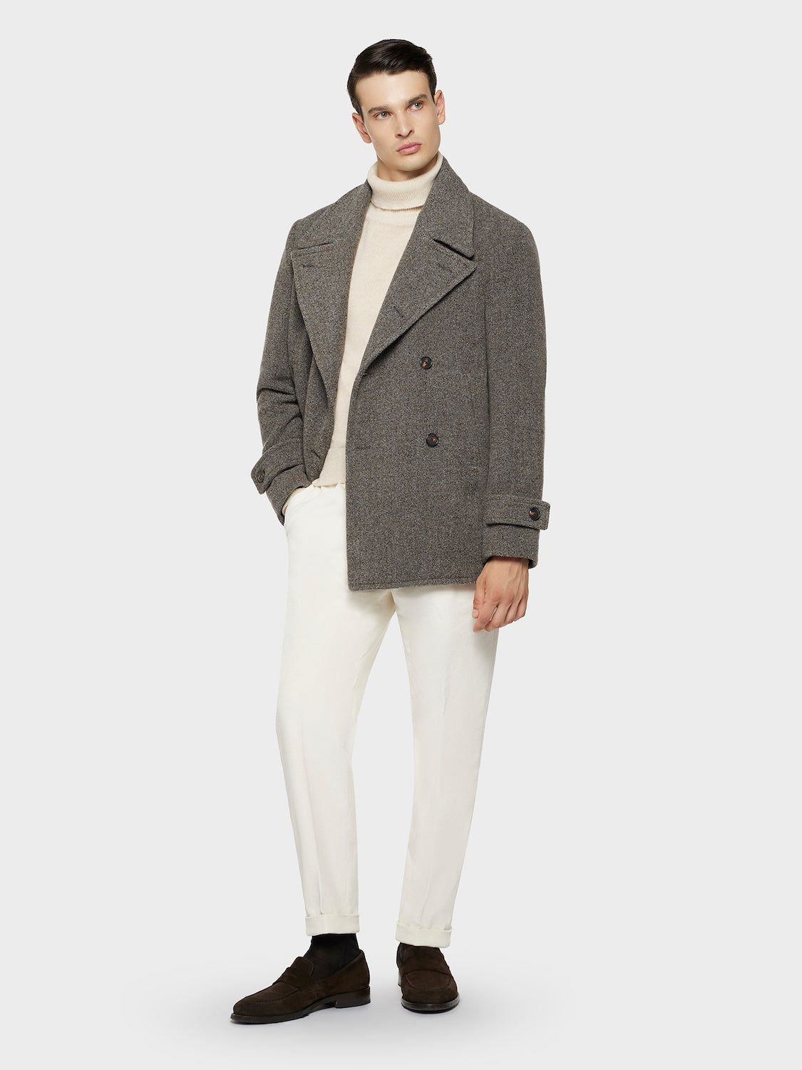 Caruso Menswear Abbigliamento Uomo Maglieria Dolcevita in lana babywool beige look 3