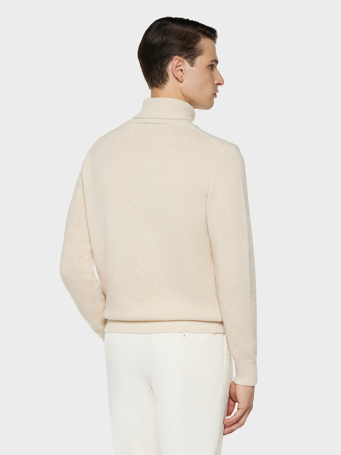 Caruso Menswear Abbigliamento Uomo Maglieria Dolcevita in lana babywool beige look 4