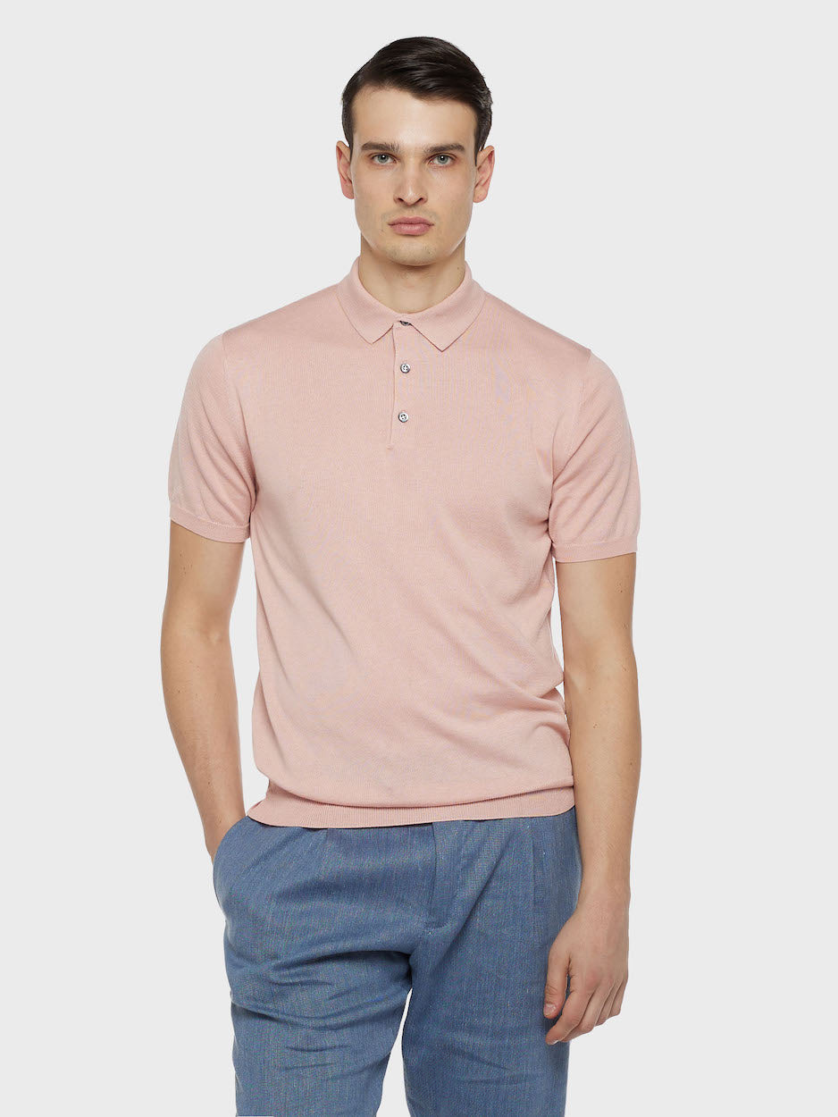 Caruso Menswear Abbigliamento Uomo Polo Polo a maniche corte in cotone rosa look 3