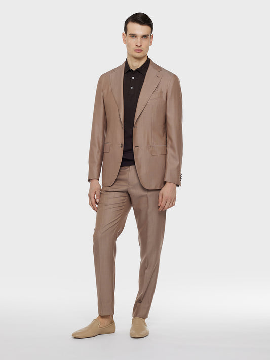 Aida single-breasted suit in wool and silk beige