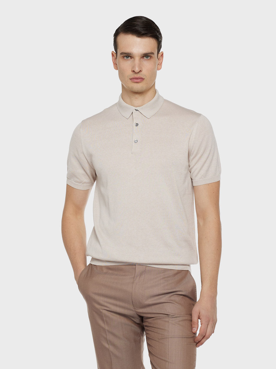 Caruso Menswear Abbigliamento Uomo Polo Polo a maniche corte in cotone beige look 3