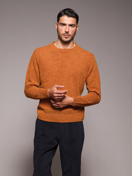 Maglia girocollo in lana Shetland rossa