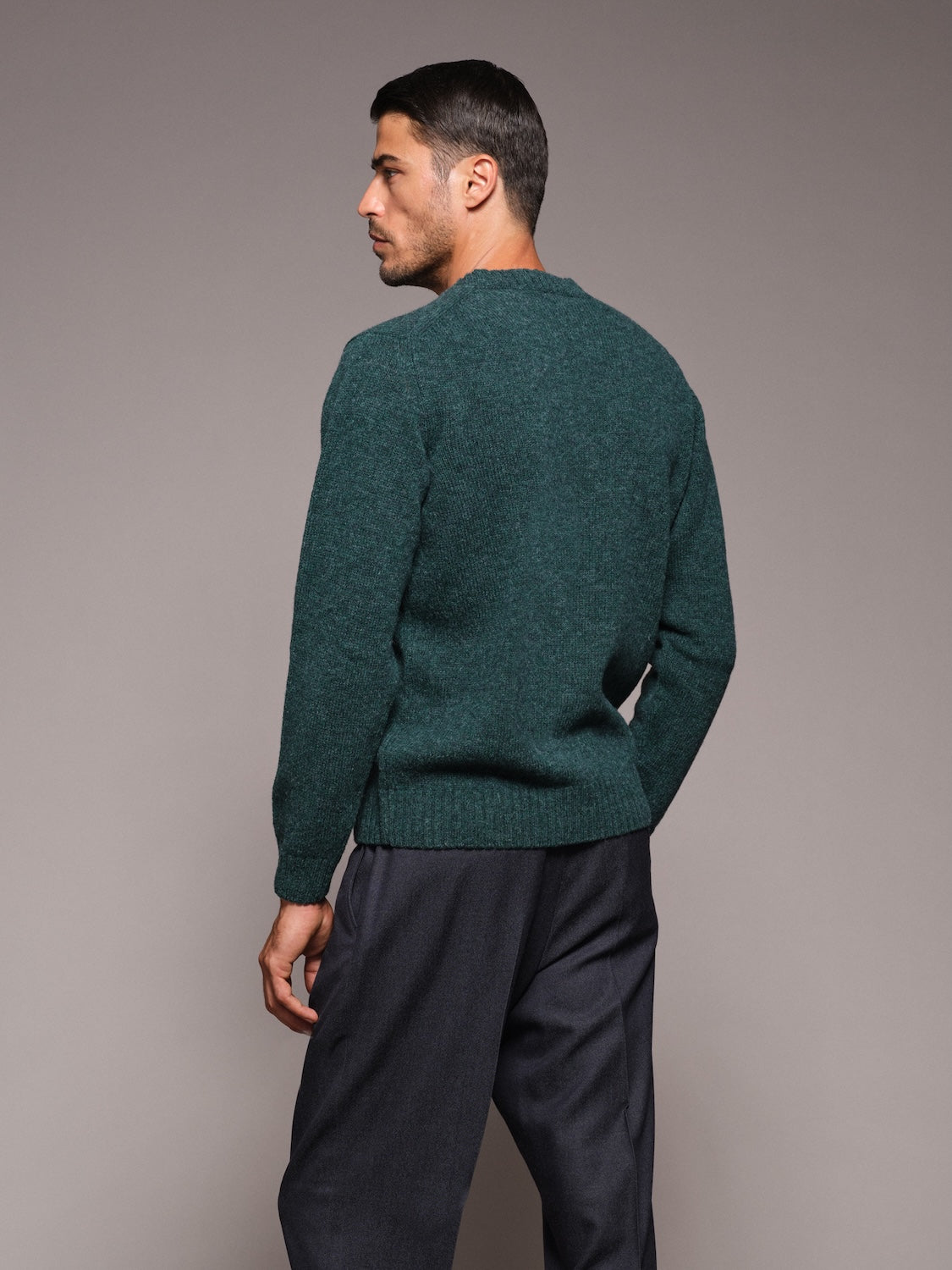 Maglia girocollo in lana Shetland verde