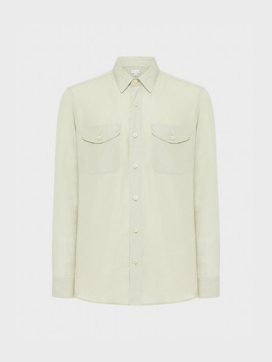 Caruso Menswear Abbigliamento Uomo Camicie Camicia in tencel verde salvia look 1
