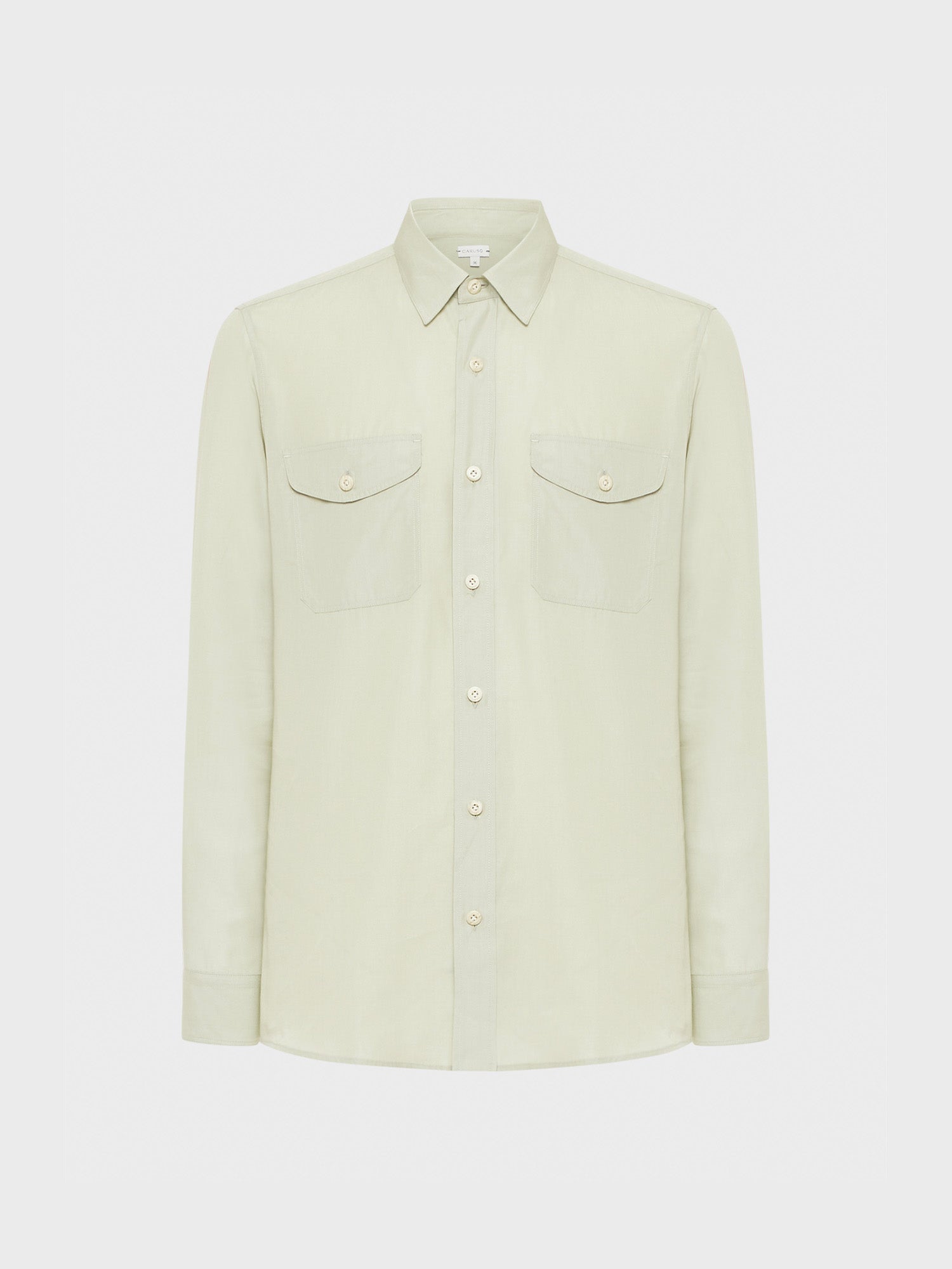 Caruso Menswear Abbigliamento Uomo Camicie Camicia in tencel verde salvia look 1