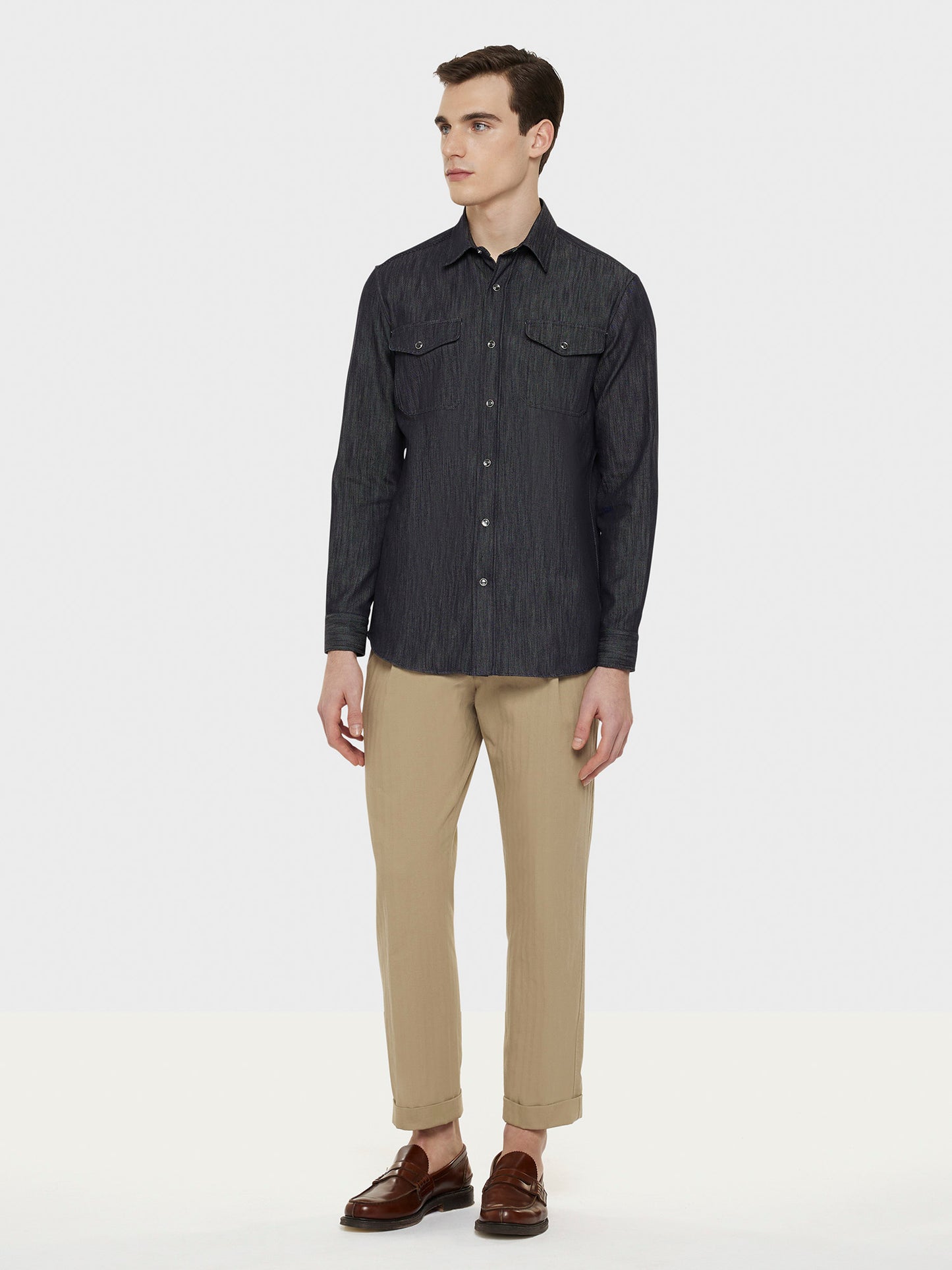 Caruso Menswear Abbigliamento Uomo Camicia in cotone denim blu scuro total look