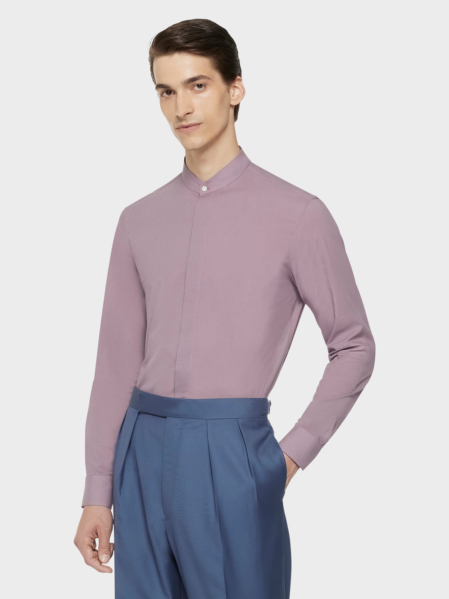 Caruso Menswear Abbigliamento Uomo Camicie Camicia coreana in cotone malva look 1
