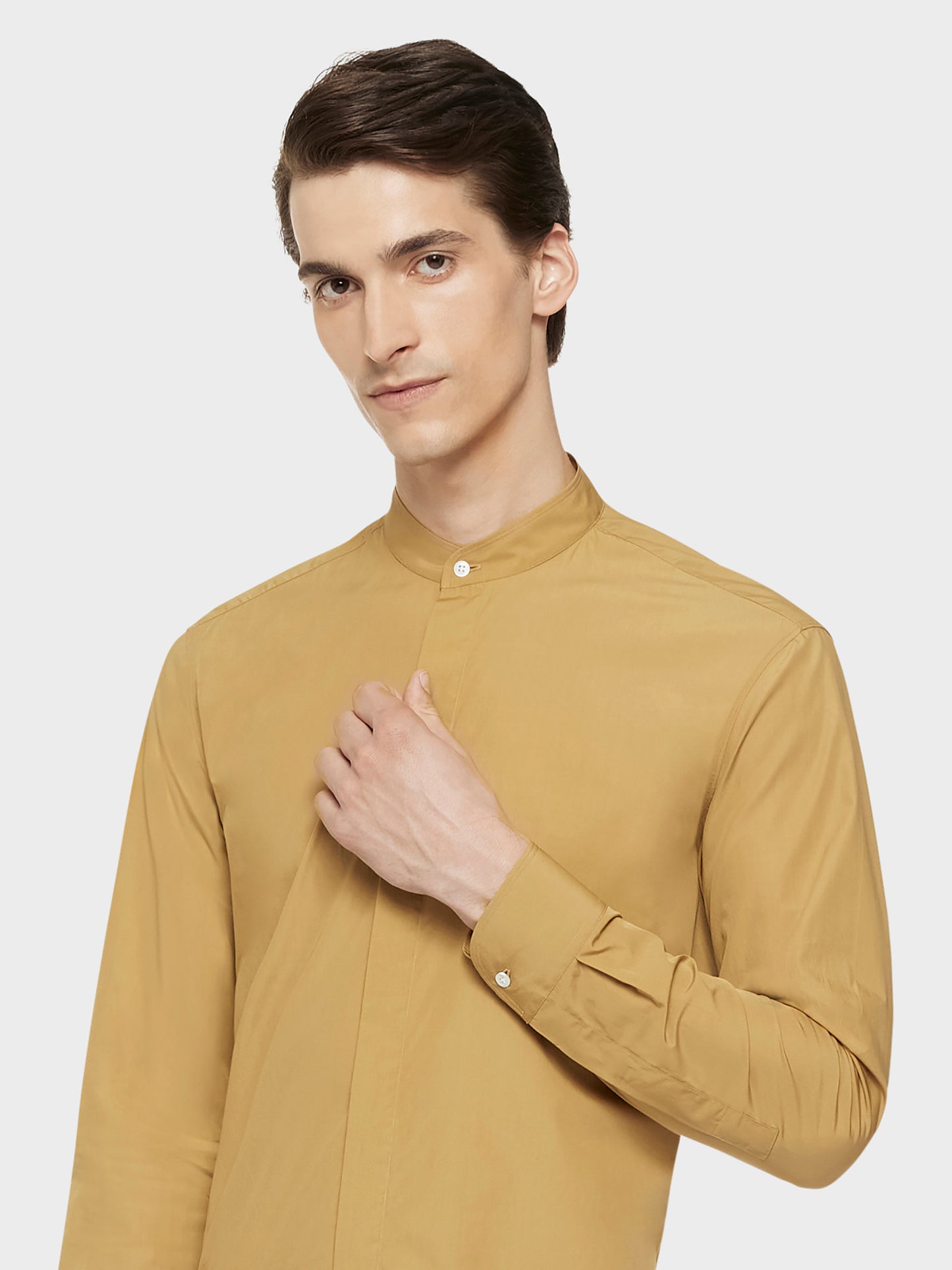 Caruso Menswear Abbigliamento Uomo Camicie Camicia coreana in cotone cammello look 5
