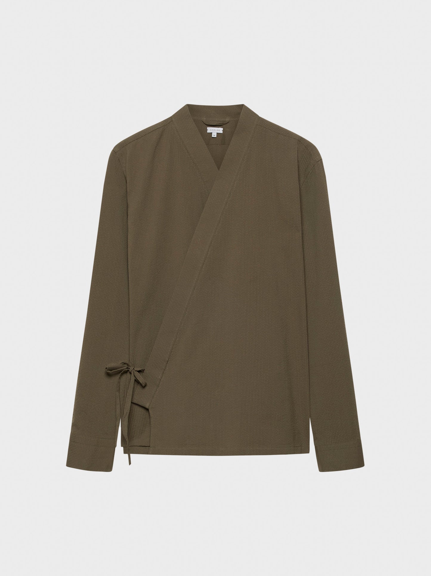 Caruso Menswear Abbigliamento Uomo Overshirt Overshirt kimono in seersucker di cotone verde look 2