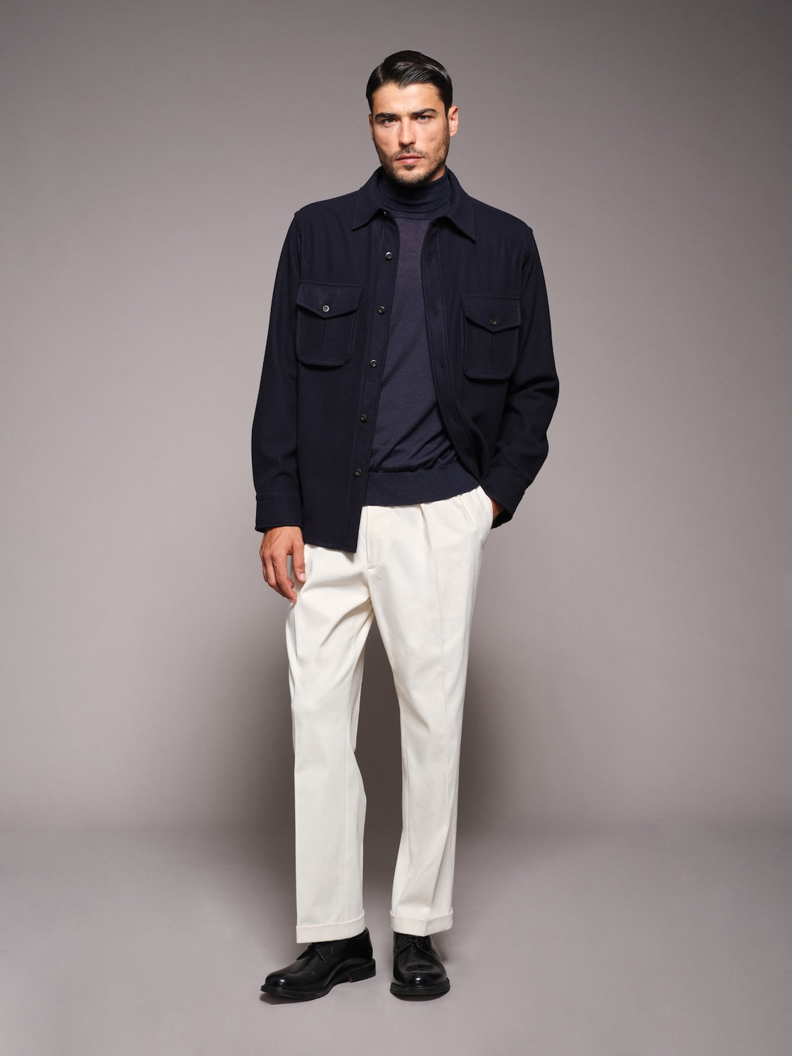 Overshirt in lana 180s' blu