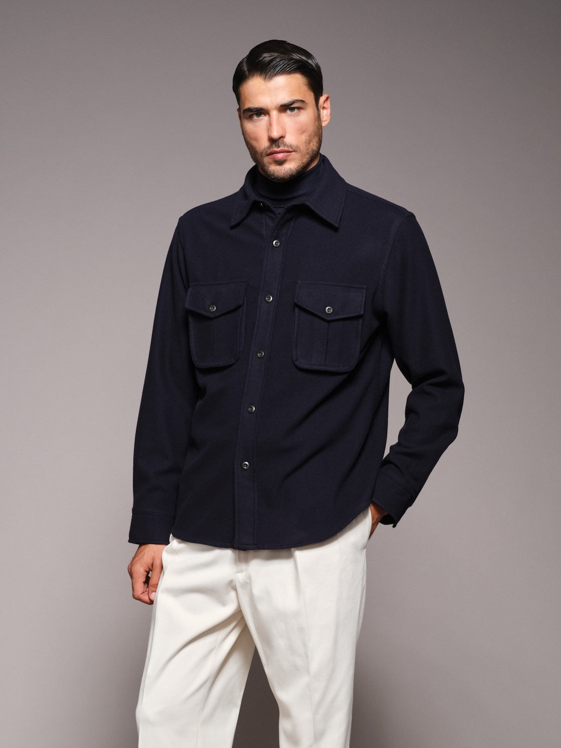 Overshirt in lana 180s' blu