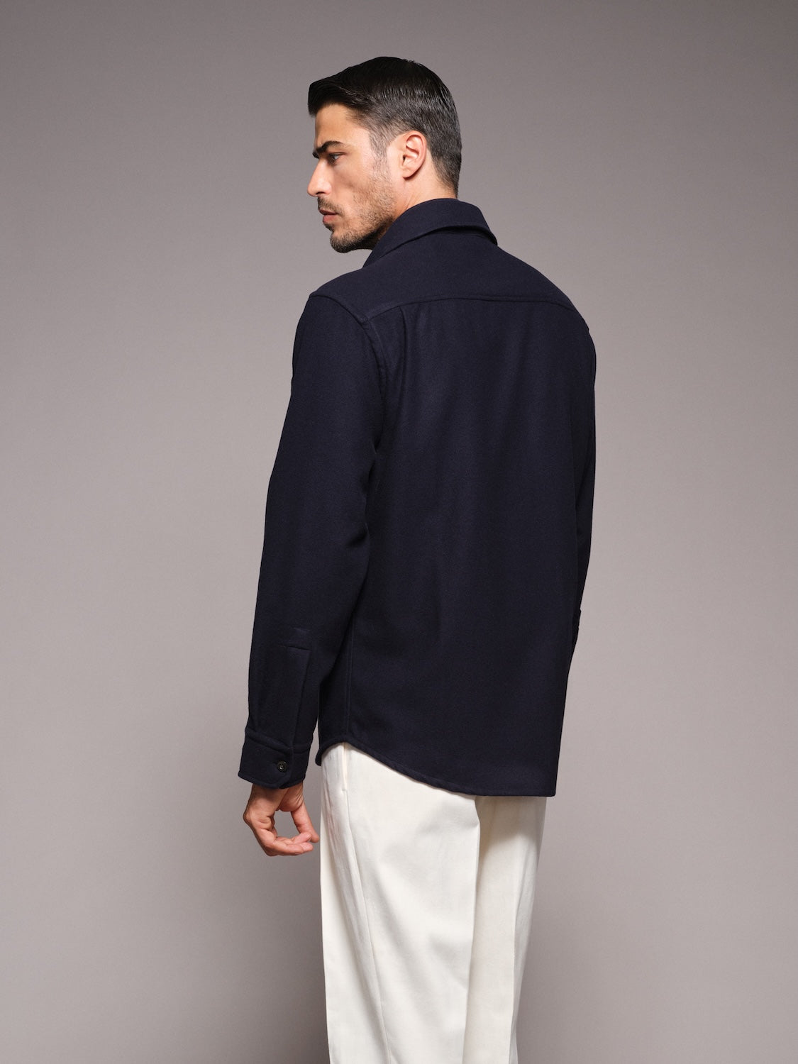 Overshirt in lana 180s' blu