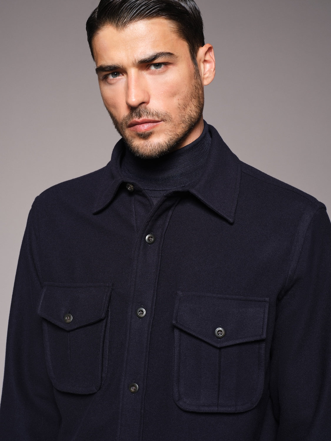 Overshirt in lana 180s' blu
