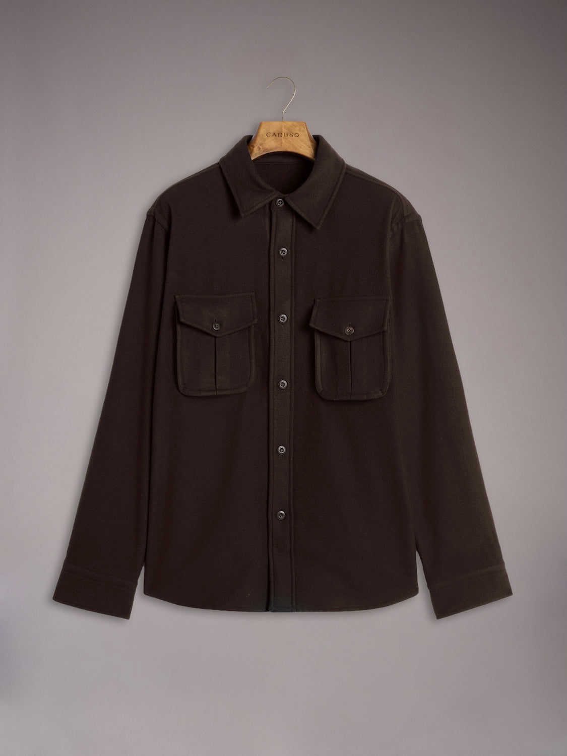 Overshirt in dark brown 180s' wool