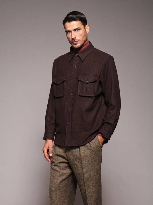 Overshirt in lana 180s' marrone scuro