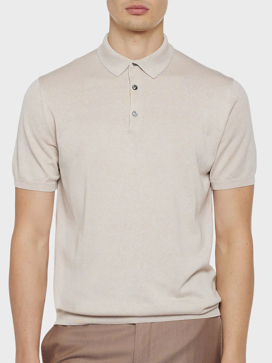 Polo a maniche corte in seta e cotone beige
