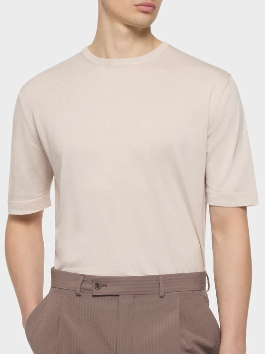 T-shirt in maglia di seta e cotone panna