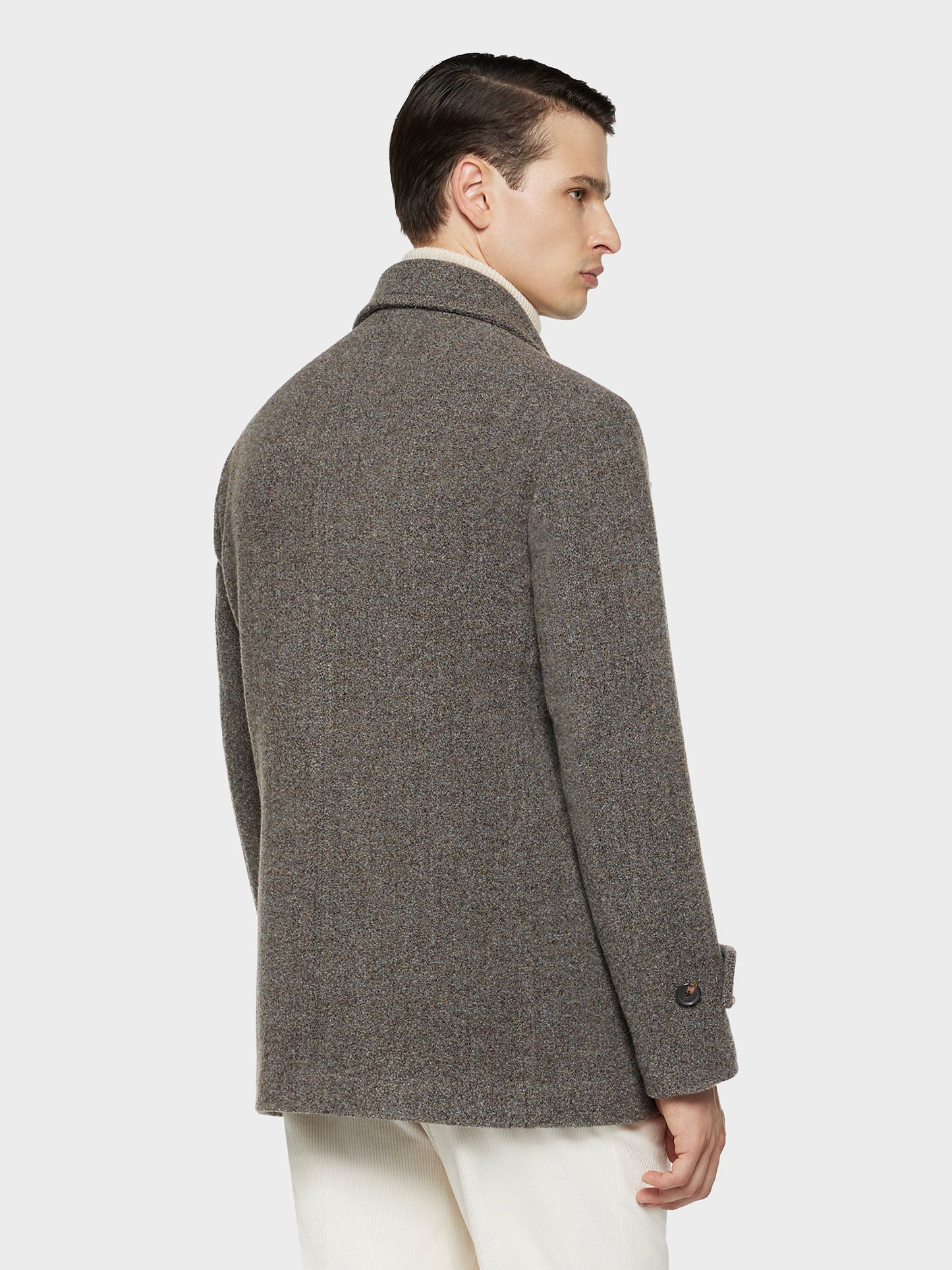 Caruso Menswear Abbigliamento Uomo Outerwear Peacot in lana boucle grigio look 4