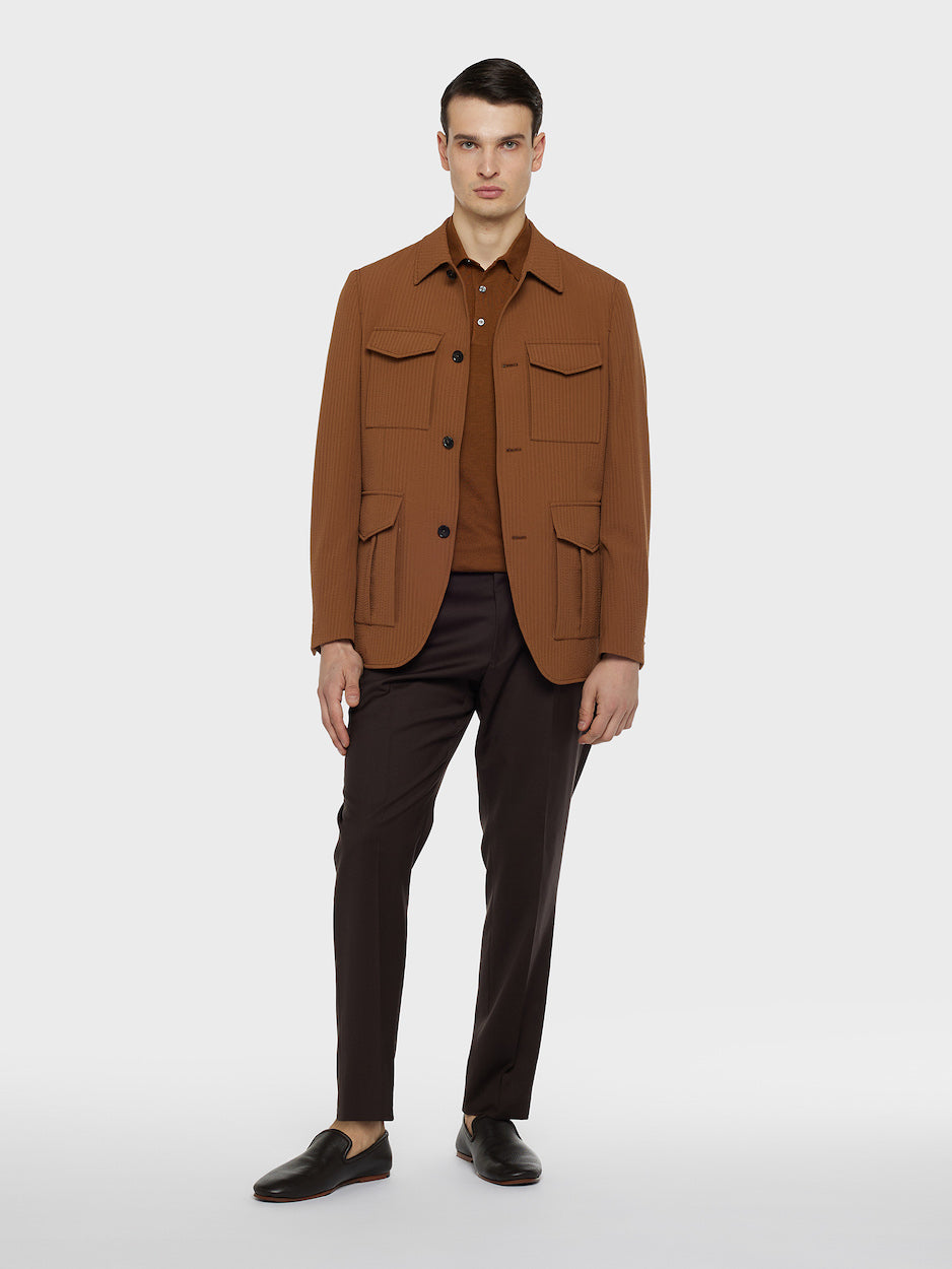 Caruso Menswear Abbigliamento Uomo Giacche Giacca sahariana in seersucker di lana beige look 2