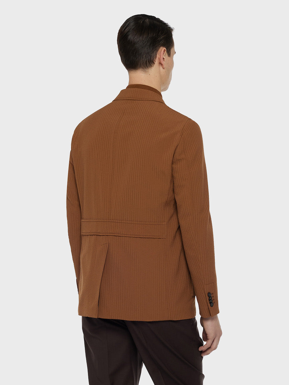 Caruso Menswear Abbigliamento Uomo Giacche Giacca sahariana in seersucker di lana beige look 4