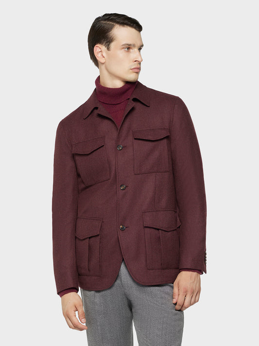 Caruso Menswear Abbigliamento Uomo Giacche Giacca sahariana in lana e cashmere bordeaux look 4